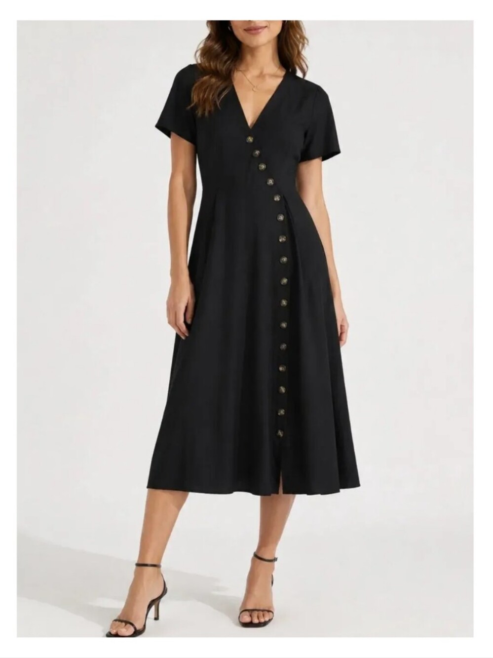 Madewell Linen Blend Black Button-Wrap Midi Dress, Size 0